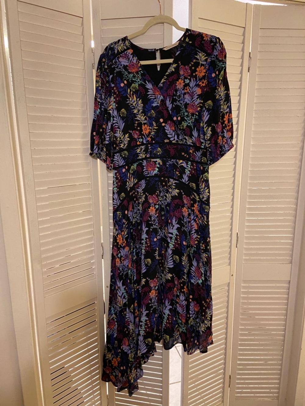 Soft Surroundings Black Floral High-Low Wrap Dress